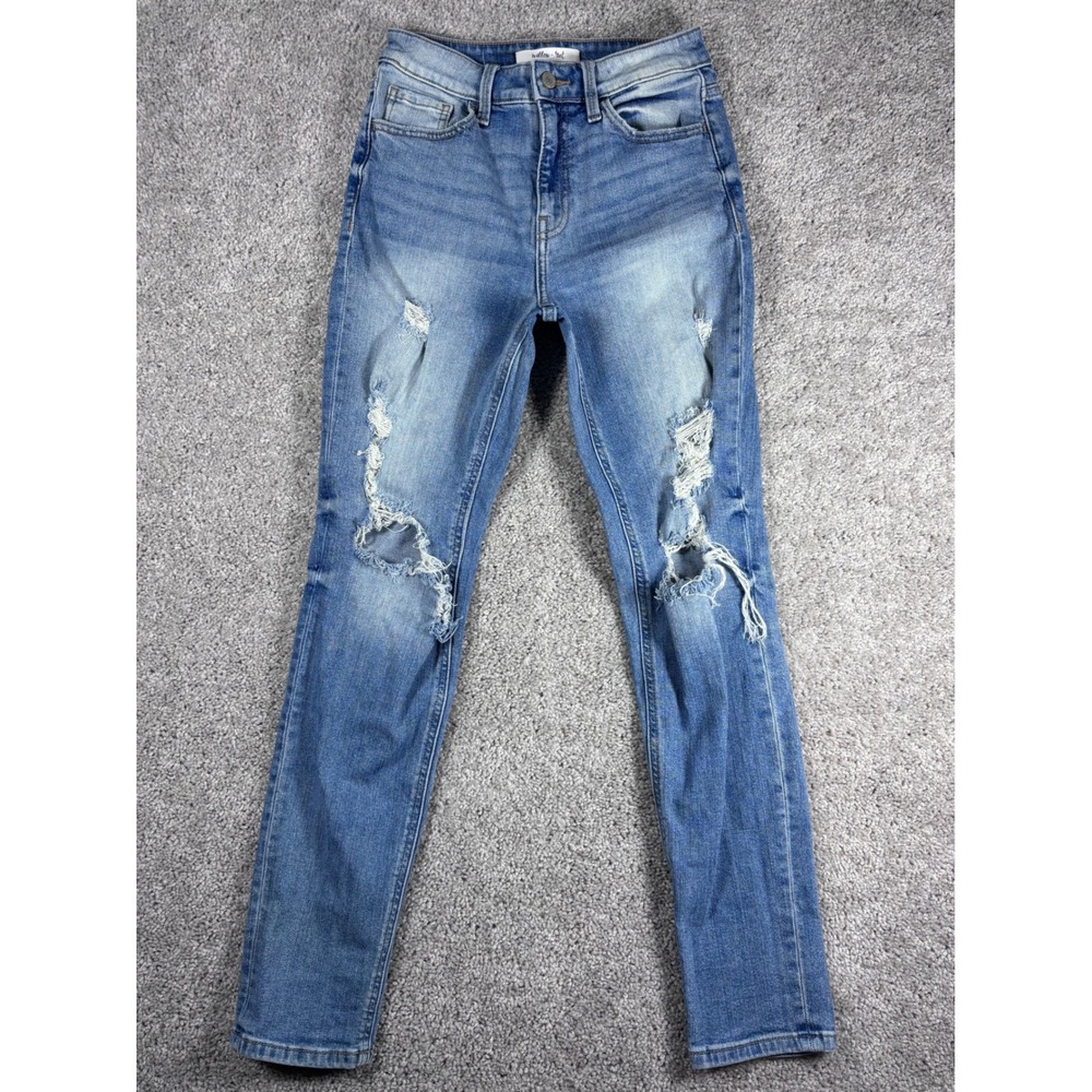Willow Root Womens Size‎ 25 Blue Denim Distressed High Rise Mom Jeans